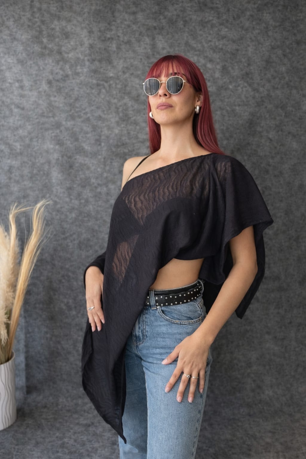 Tapado Asimétrico de Tejido Negro – Talla Standard